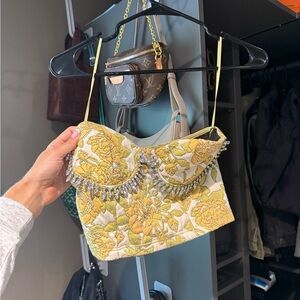 Zara Yellow/Cream/Green Floral Embellished Blouse/Tube Top with Crystals